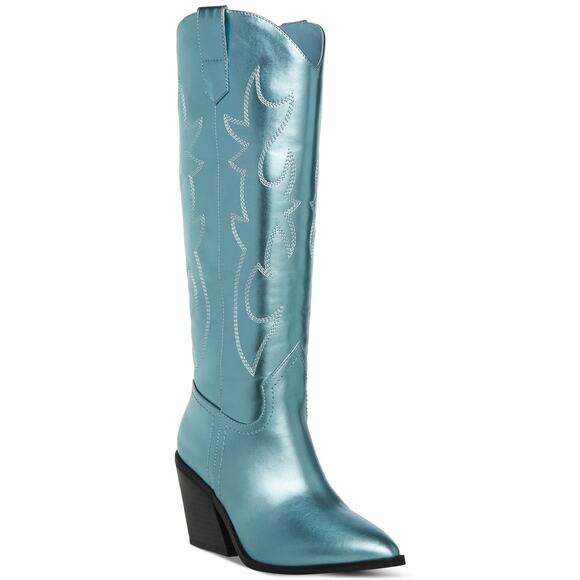 Madden Girl Shoes - Madden Girl Women's Arizona Knee High Cowboy Boots Size 9.5 Blue Metallic NWT